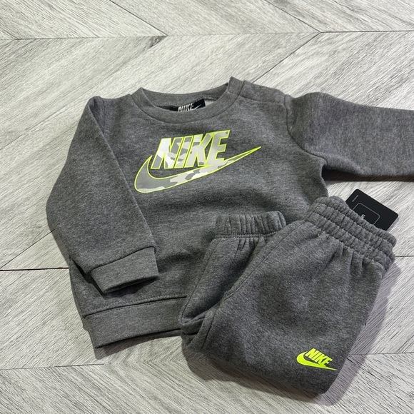 Nike - 6M Gray and Neon Green logo Joggers Set. - Picture 1 of 4